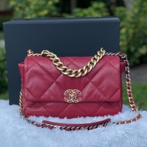 SOLD - Chanel 19 Medium 20A Rouge Red Rare Goatskin AS1161 B03386 N7381